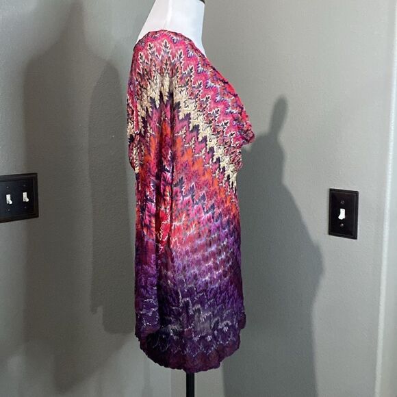 Nic & Zoe Zig Zag Chevron Crochet Knit Cowl Neck Blouse 3/4 Sleeves - Picture 7 of 10